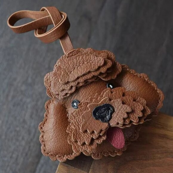 Teddy Dog Handmade Leather Car Key and Bag Pendant - Picture 2 of 3